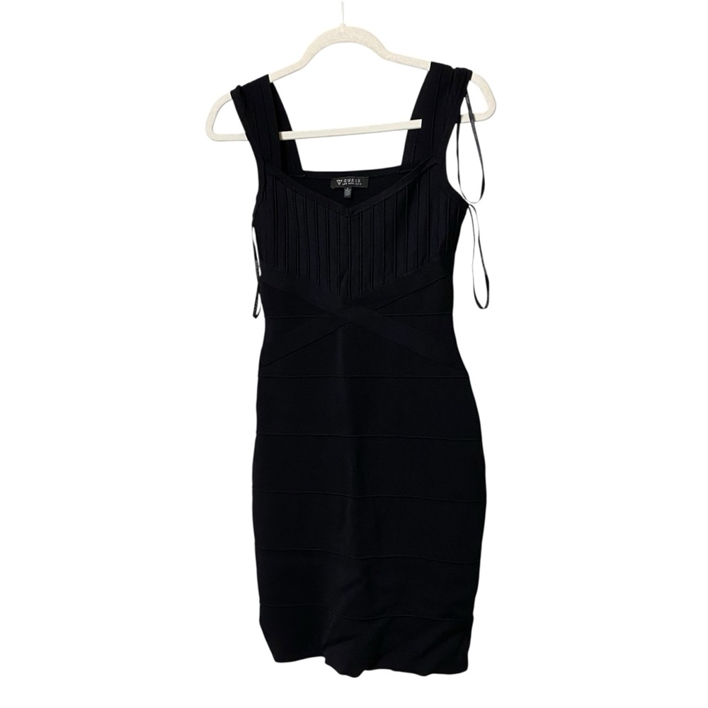 Guess LBD sweetheart neck black stretch structure bandage bodycon knit Dress 4 - Picture 6 of 12